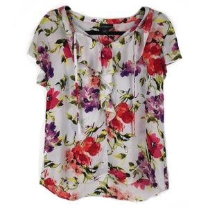LIZ CLAIBORNE Career White Red Floral Shirt Sz M